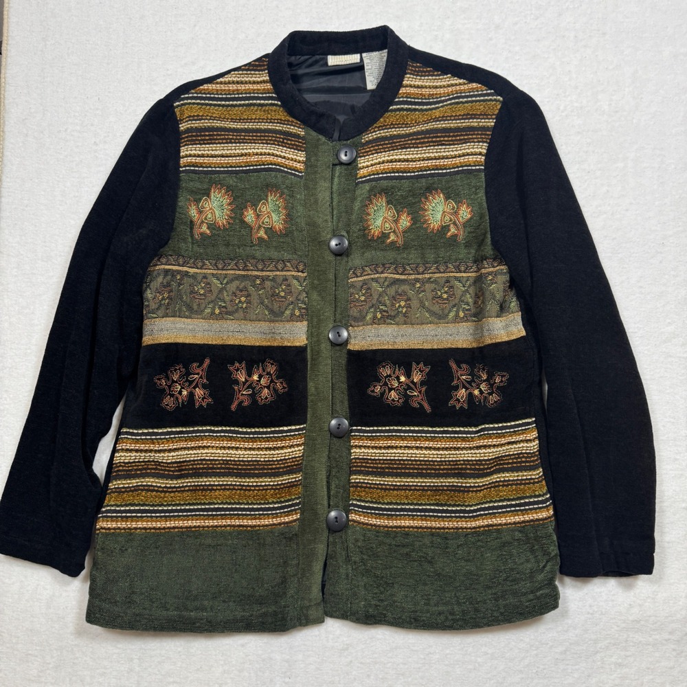 VTG White Stag Tacoma Olive Chenille Tapestry Floral Button Front Jacket M 8/10
